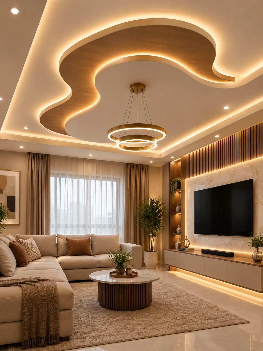 Residential interior design in Shakuntala Park combining practical furniture, lighting, storage and modern finishes.