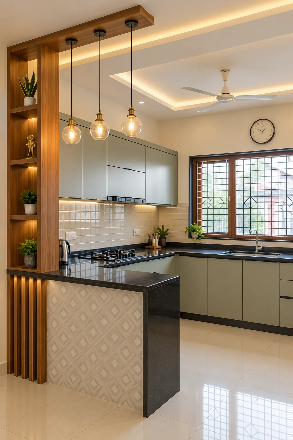 Modern modular kitchen interior in New Town, Kolkata, designed with practical storage, organised cabinetry, functional workspace and contemporary finishes by Agnimitra Interior Design.