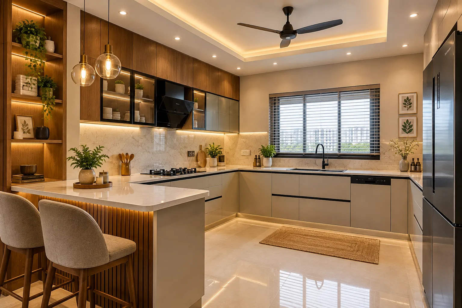 Modern kitchen interior design and renovation featuring customised modular cabinets, smart storage solutions, elegant countertops, stylish finishes, and practical space planning by Agnimitra Interior Design in Thakurpukur, Kolkata. Caption: Modular Kitchen Interi