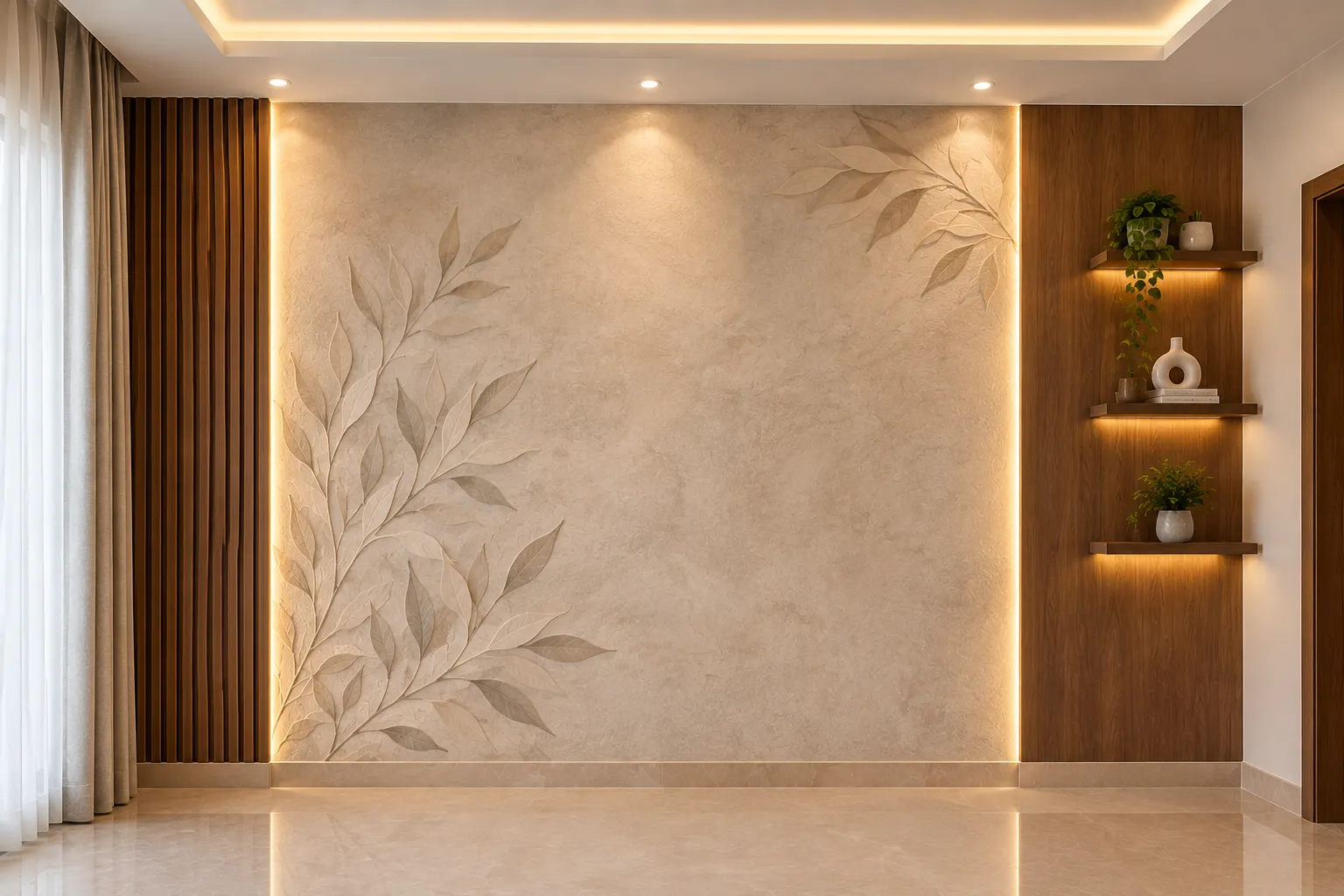 Modern wall texture design featuring elegant decorative finishes, subtle patterns, and a stylish accent wall for residential interiors by Agnimitra Interior Design in Thakurpukur, Kolkata.