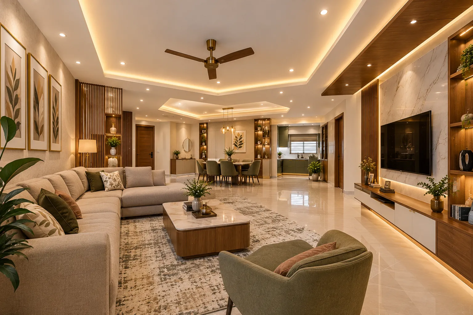Agnimitra Interior Design provides residential interior design services in Diamond Harbour for houses, flats and apartments. Our interior design solutions include modern living rooms, stylish bedrooms, modular kitchens, custom wardrobes, TV units, false ceilings, decorative wall finishes and interior lighting. We focus on functional space planning, smart storage, coordinated colours and suitable materials to create comfortable and practical interiors tailored to each home's layout, lifestyle and budget.